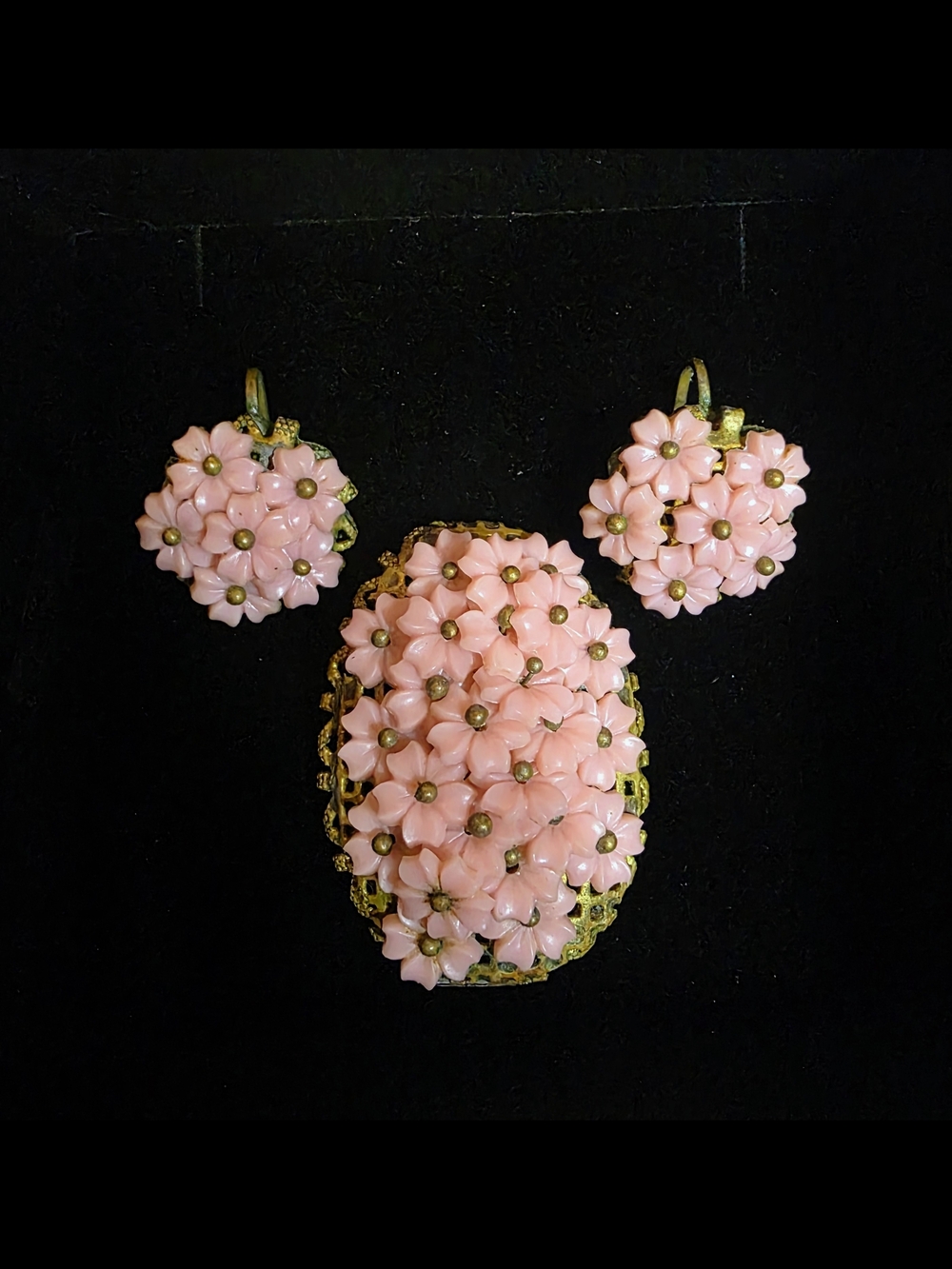 Miriam Haskell Pink Floral Brooch and Earrings Set